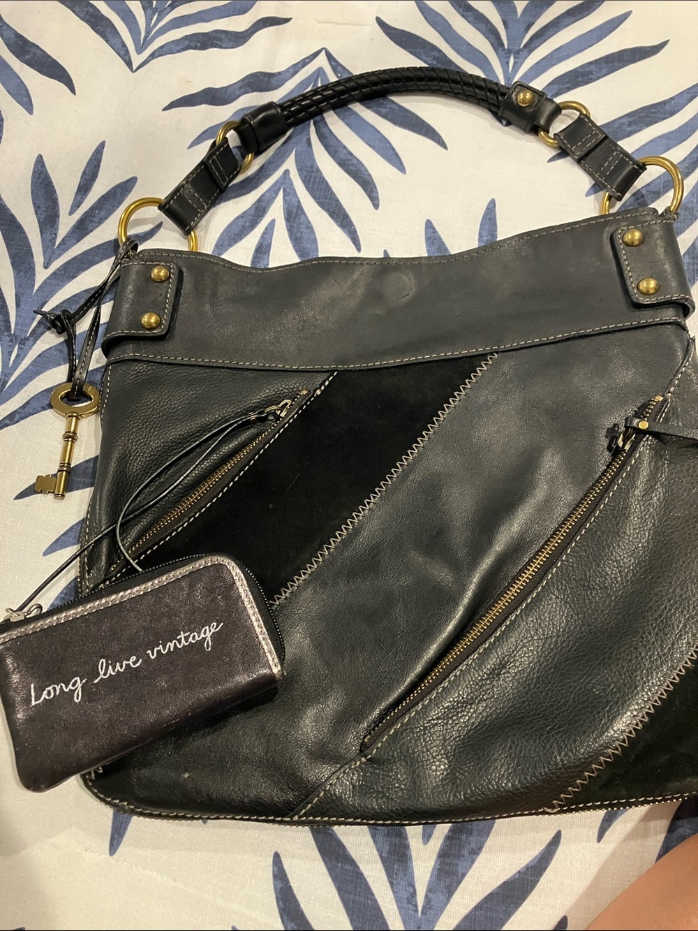 Fossil Fifty Four Whitney Black Leather & Suede Bag and Fossil Vintage Card Case